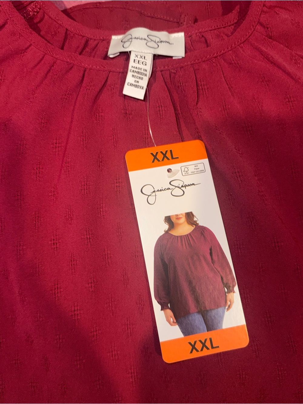 NWT Jessica Simpson Boho Blouse Berry 2X XXL - Picture 1 of 11